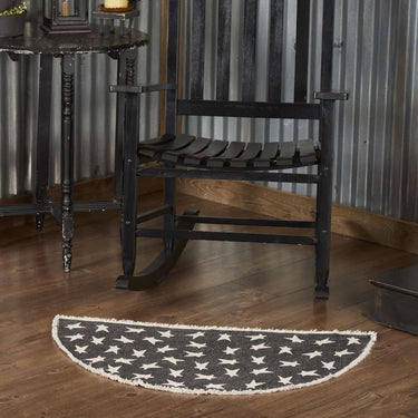 Black Primitive Star Rug Half Circle 16.5